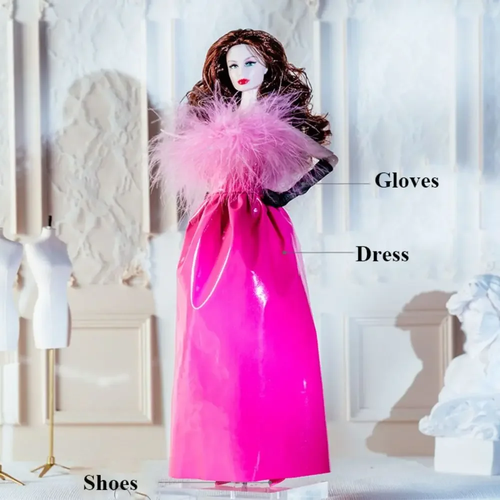 Pink Lace Wedding Doll Clothes Suit with Headwear