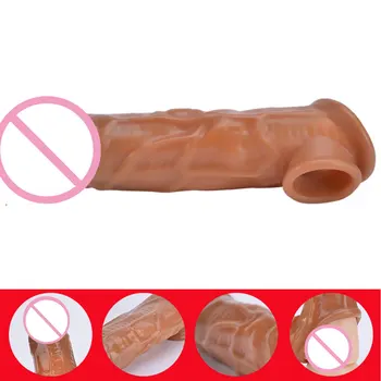 Male Dildos Condom Delay Ejaculation Reusable Penis Sleeve Male Enlargement Dick Extender Sex Toys for Men Enhancer Penis Ring 6