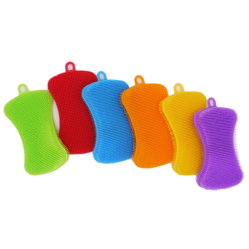 Silicone Sponges Dish Scrubber Kitchen Wash Heat-Resistant Non-Stick Cleaning Brush Random Color
