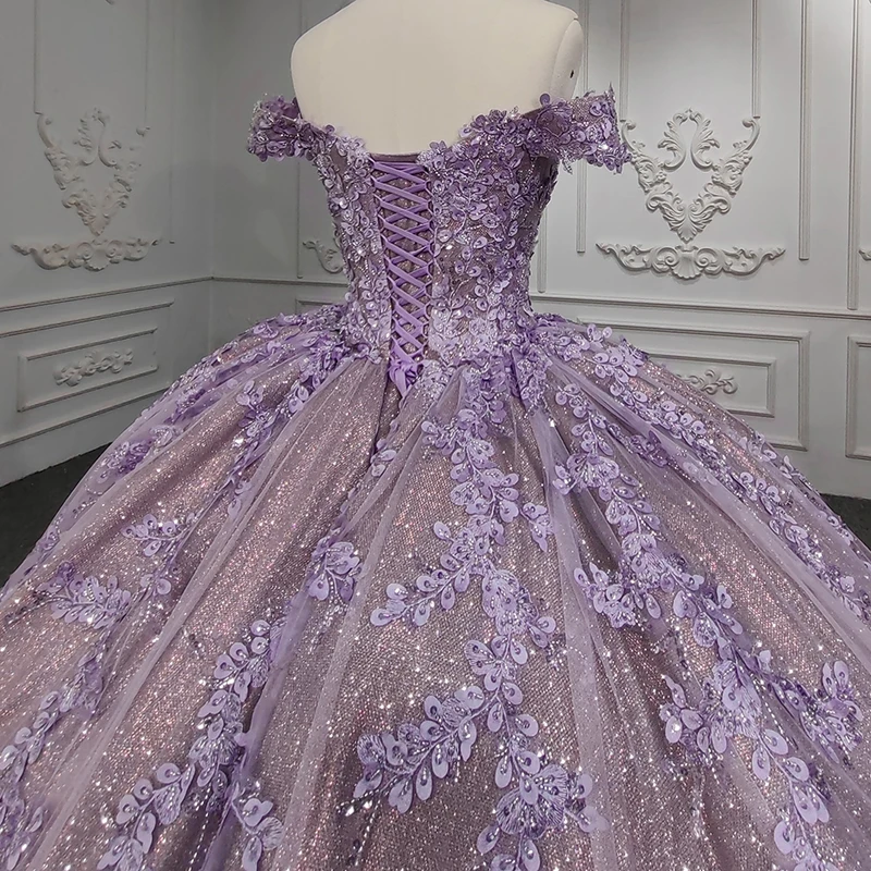 Quinceanera Dresses Ball Gown Crystal Vestidos De 15 Años Flowers Purple Sweetheart Beading Evening Party Dress 2022 4