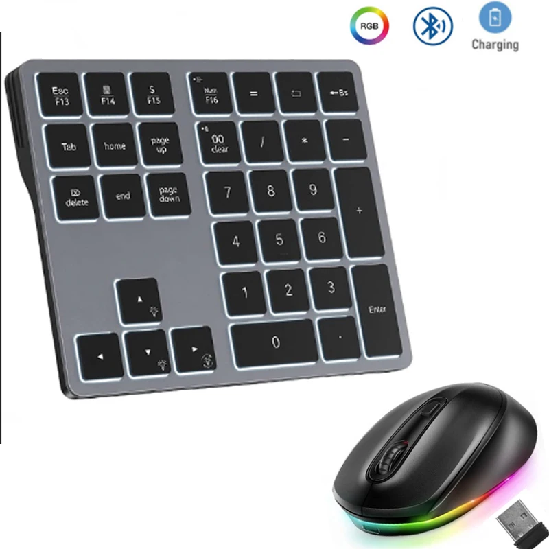 

Bow2.4G+ Bluetooth Number Pad And Mouse Rechargeable Wireless Numpad Backlit Numeric Keypad USB Mouse For Laptop PC