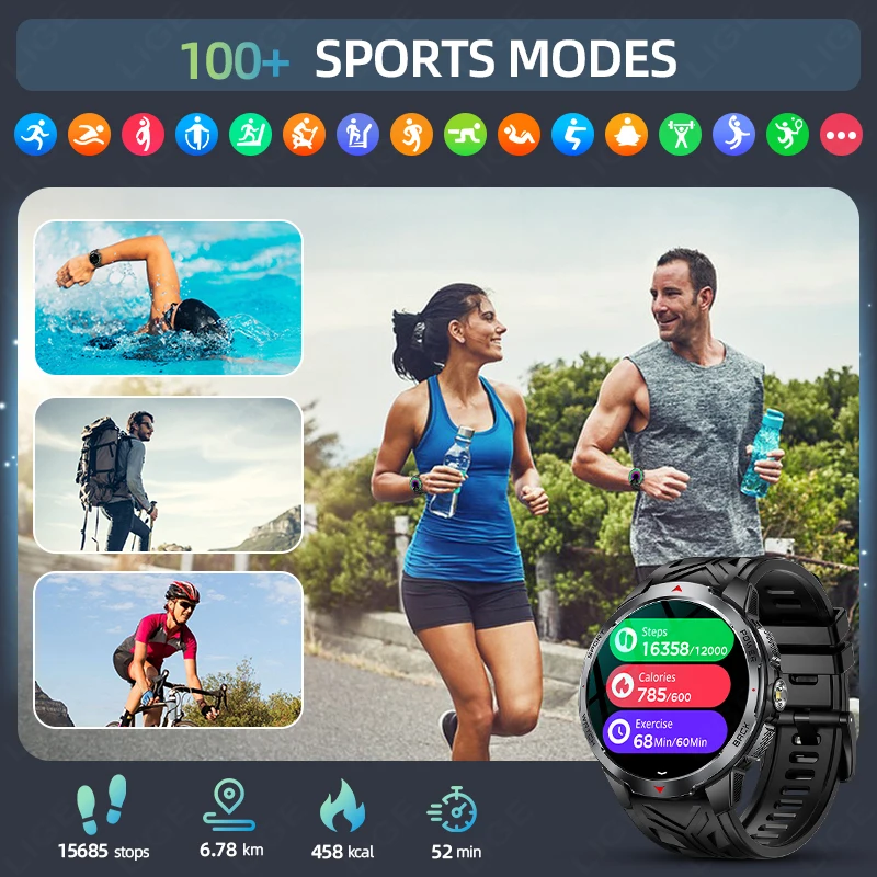 LIGE Smart Watch Men 1100mAh Long Standby Compass Smartwatch Man LED Flashlight Waterproof Heart Rate Sport BT Call Smartwatches