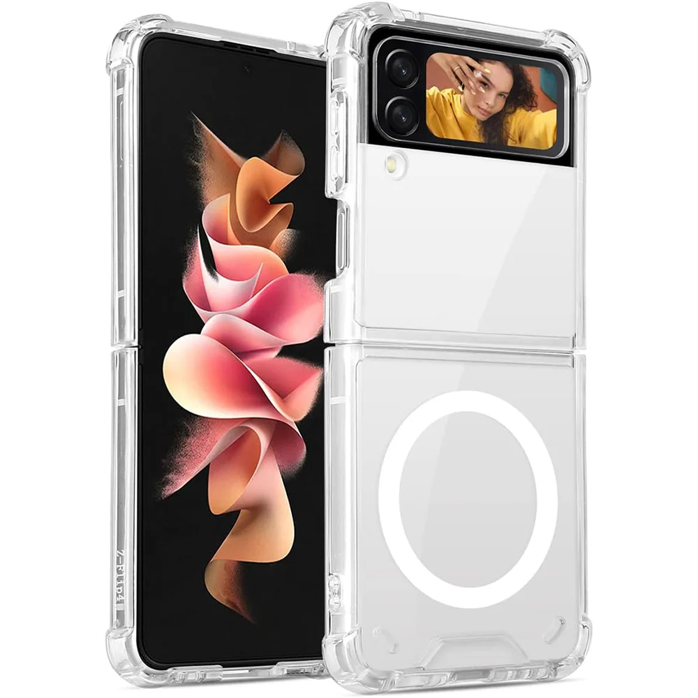 מגנטי שקוף עבור Samsung Galaxy ZFlip 3/4/5 עם תיק Magsafe עמיד עם תמיכה בטעינה אלחוטית לטלפון