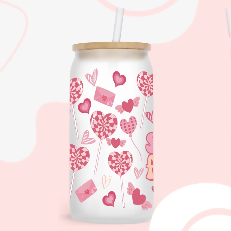 UV DTF Transfer Sticker Valentine's Day 16oz Libbey Glasses Wraps Bottles Cup Can DIY Waterproof Decals D26952
