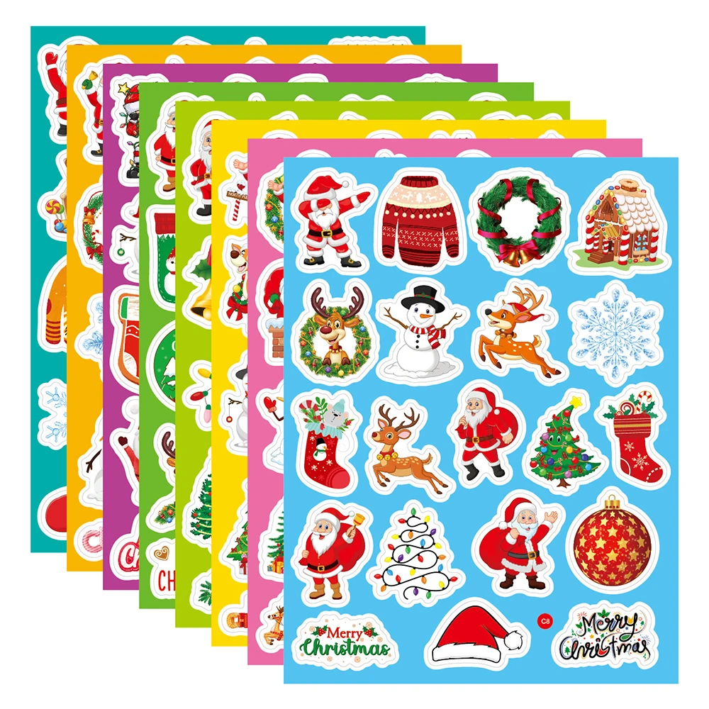 

20/40/80/160pcs Mix Christmas Santa Claus Stickers Cute Animal Candy Decal Notebook Window Laptop Skateboard Toy Sticker for Kid