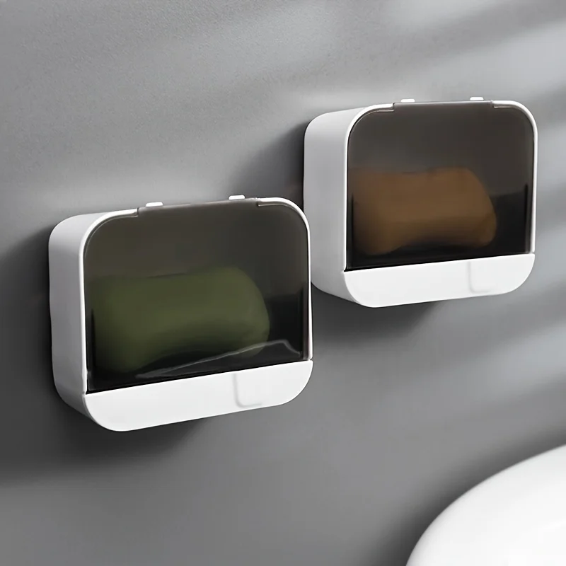 Description Picture 5 of itemMultifunctional Wall-Mounted Soap Dish with Flip Cover and Drain Punch Free Soap Box Bathroom Accessories Bathroom Storage