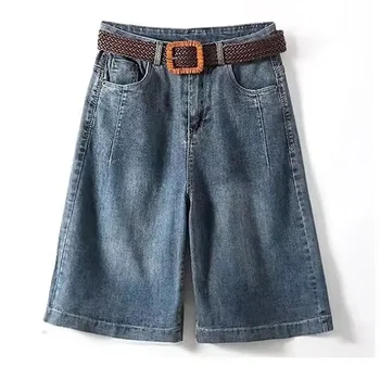Capris Jeans Loose Women's Shorts Baggy Summer Clothes Korean Dongdaemun 2025 Woman Clothing Blue Big Size Hanbok Pants Short 1