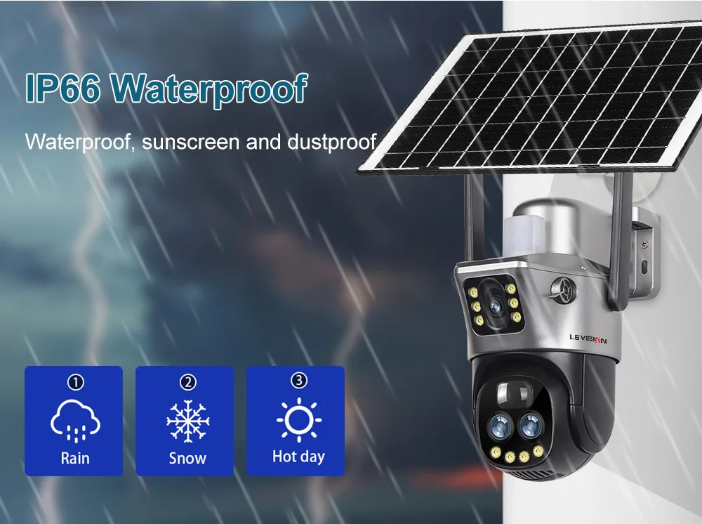 12MP 4G/WiFi Solar Camera Dual Screen Three Lens 10X Zoom Outdoor Surveillance C