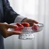 Hammered Pattern Glass round Exquisite Fruit Plate High-Grade Japanese Snacks Tray Minimalist Creative High-Legged Tea Plate 4