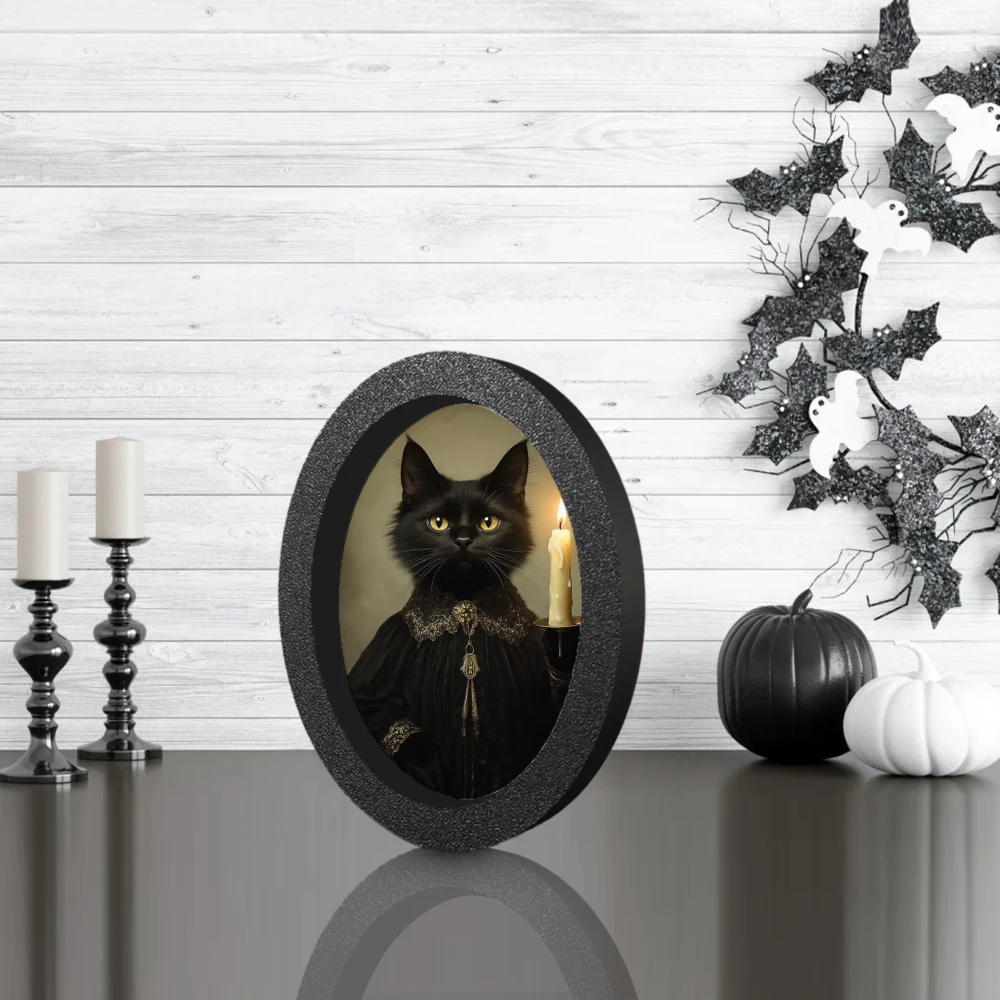 Gothic Black Cat Candle Holder Oval Decoration for Halloween and Retro Spa Ambiance
