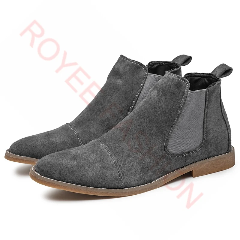 Fashion Shoes Yellow Chelsea Boots Men Comfort Dress Boots Men Business Shoes Men's Suede Leather Zapatos Hombre Ankle boo