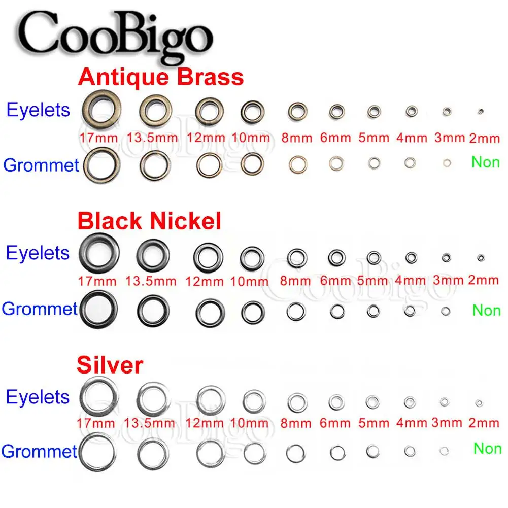 Metal Eyelets Grommets with Washer 500sets Leather Craft Shoes Belt Clothes Scrapbooking Bag Tag DIY Accessories Dia. 2mm-6mm eyelet grommet ring eyelet grommet ring kit grommet eyelet kit