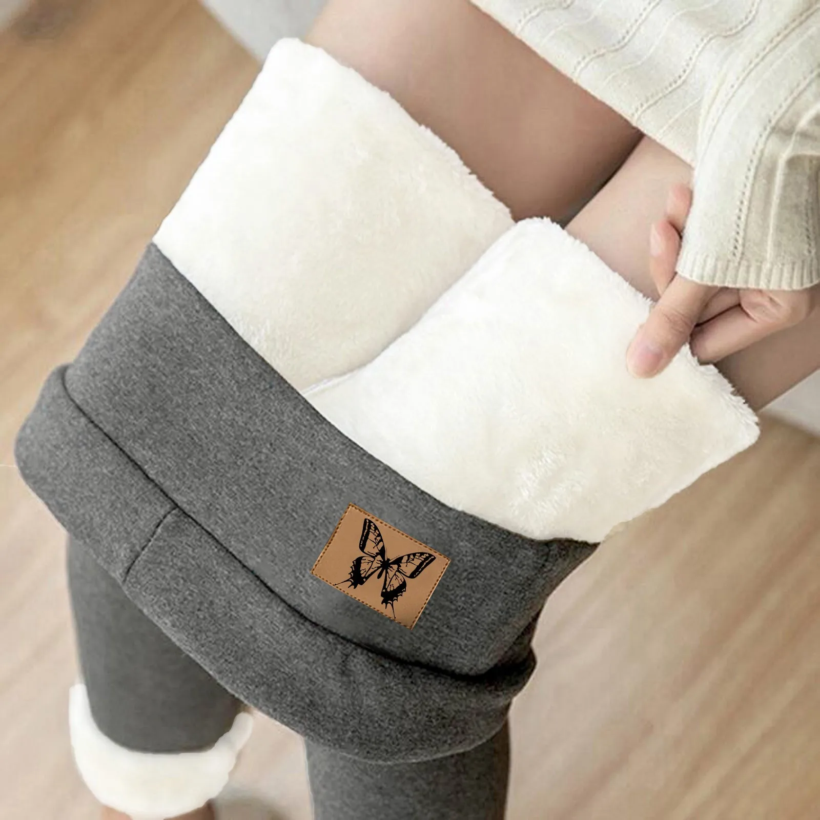 

Fleece Butterfly Thick Leggings Women High Waist Tights Trousers Elastic Winter Warm Push Up Shaper Pants Push Up Control Pant