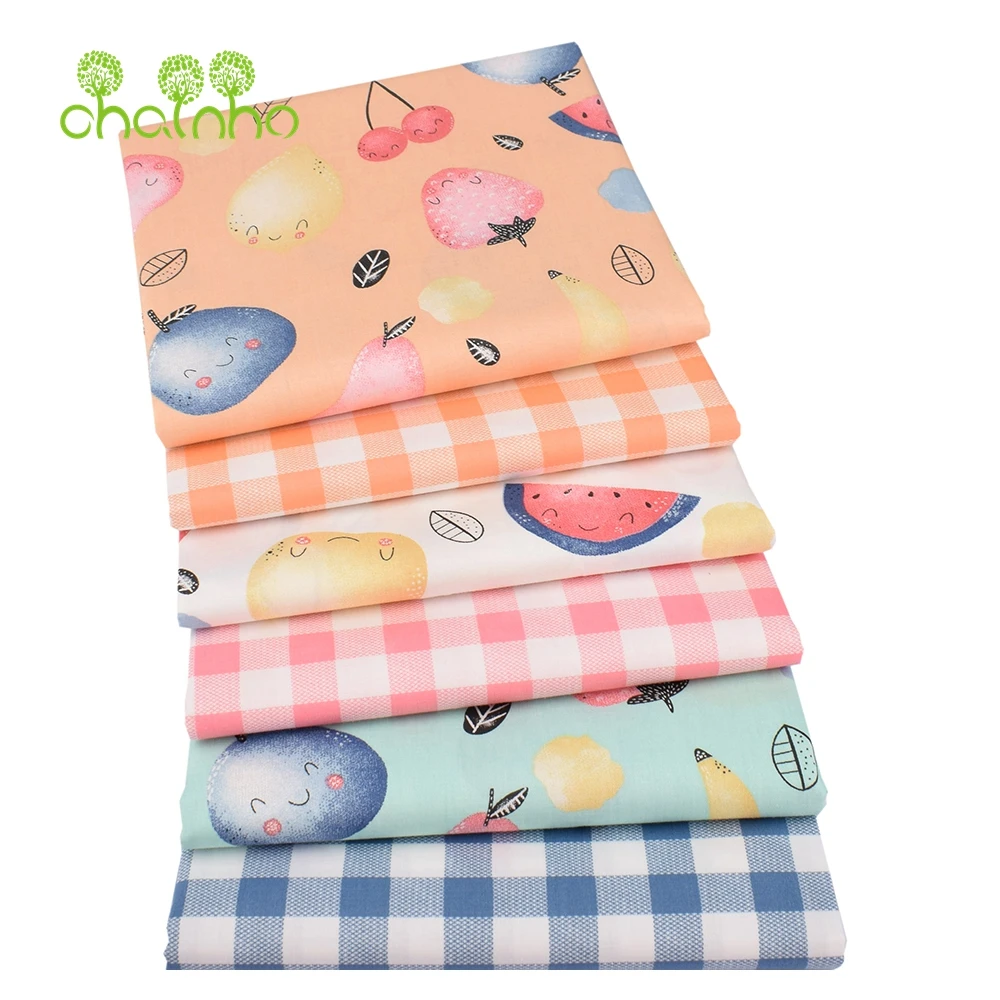 Chainho,Printed Twill Weave Cotton Fabric,DIY Sewing Quilting Material,Patchwork Cloth,6 Designs Fruit Series,2 Sizes,15C312