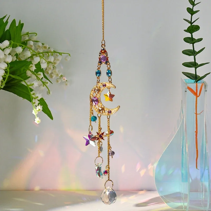 Sun catcher Suncatcher Crystal Pendant Window Prisms Rainbow Vintage Wind Chimes Sun Moon Hanging Light Catcher Home Garden Craft Decoration