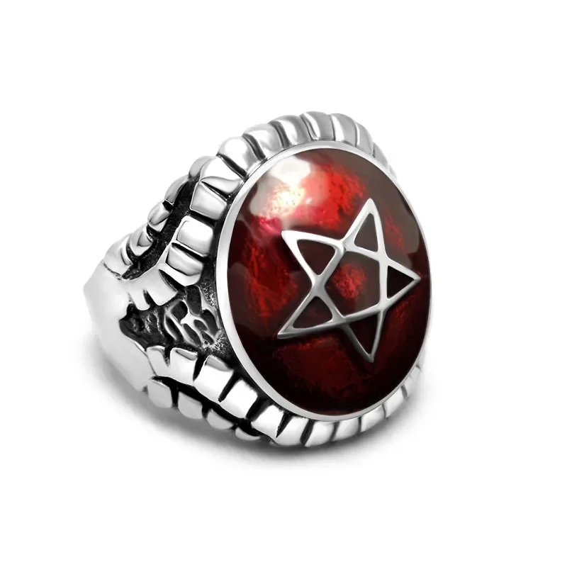Retro Hexagonal Star Titanium Steel Epoxy Ring for Men and Women Fashion Personality Accessories Gift Vintage Mens Rings Jewelry 3