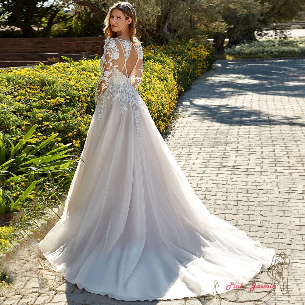 Cap Sleeve Fashion A Line Bridal Gowns for Women 2023 New Summer Wedding Dress Ful Sleeve Applique Sweep Train Vestidos De Novia 2