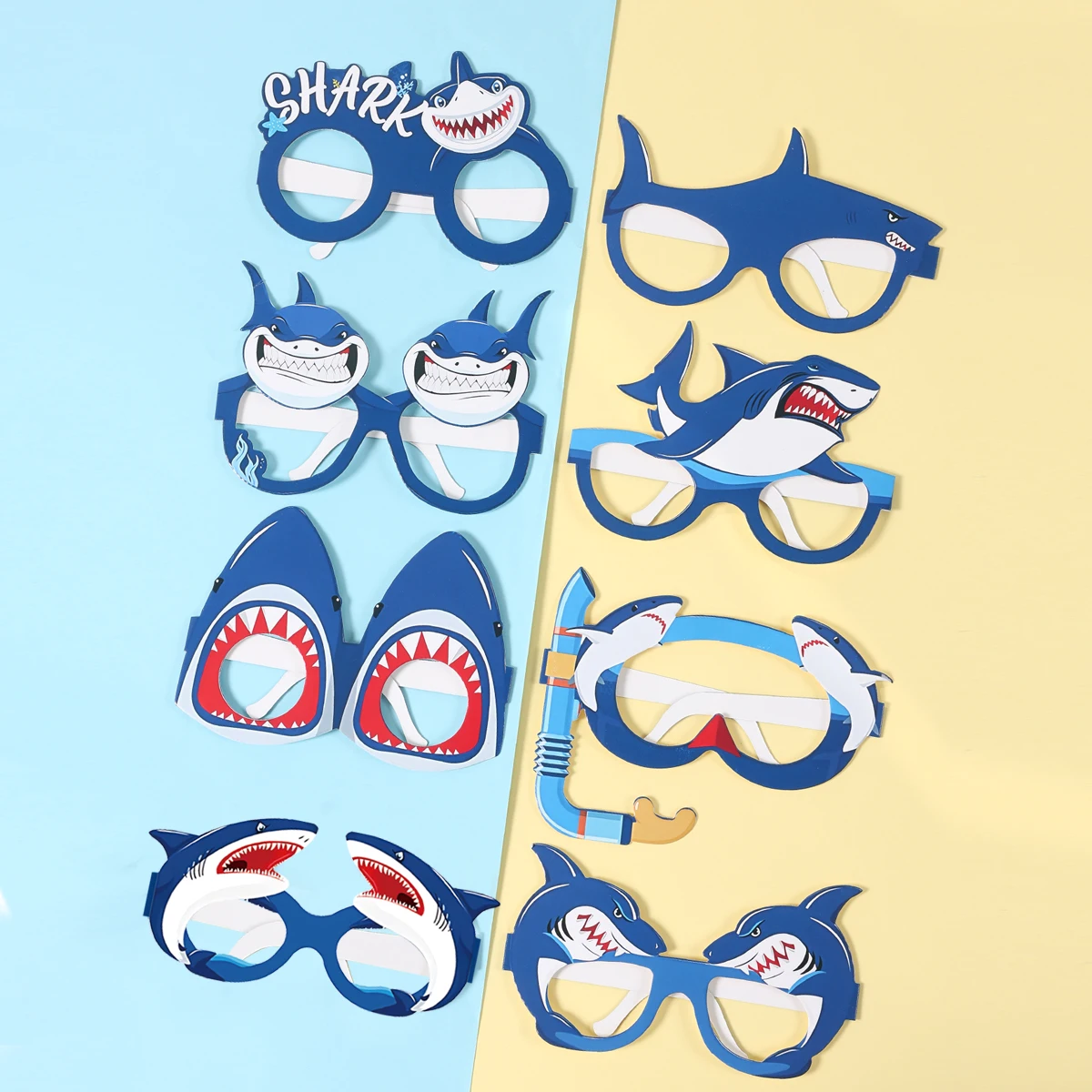 Blue Shark Paper Glasses Shooting Photo Props Birthday Party Decor Kids Birthday Party Supplies Favors Baby Shower Gender Reveal