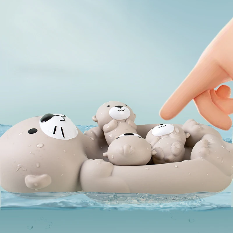 Otter Family Baby Bath Toy Set Silicone Kid Bathtub Toy For Baby Bath Bathroom Toys Parent-Child Otter sealed Floating Water Toy 4