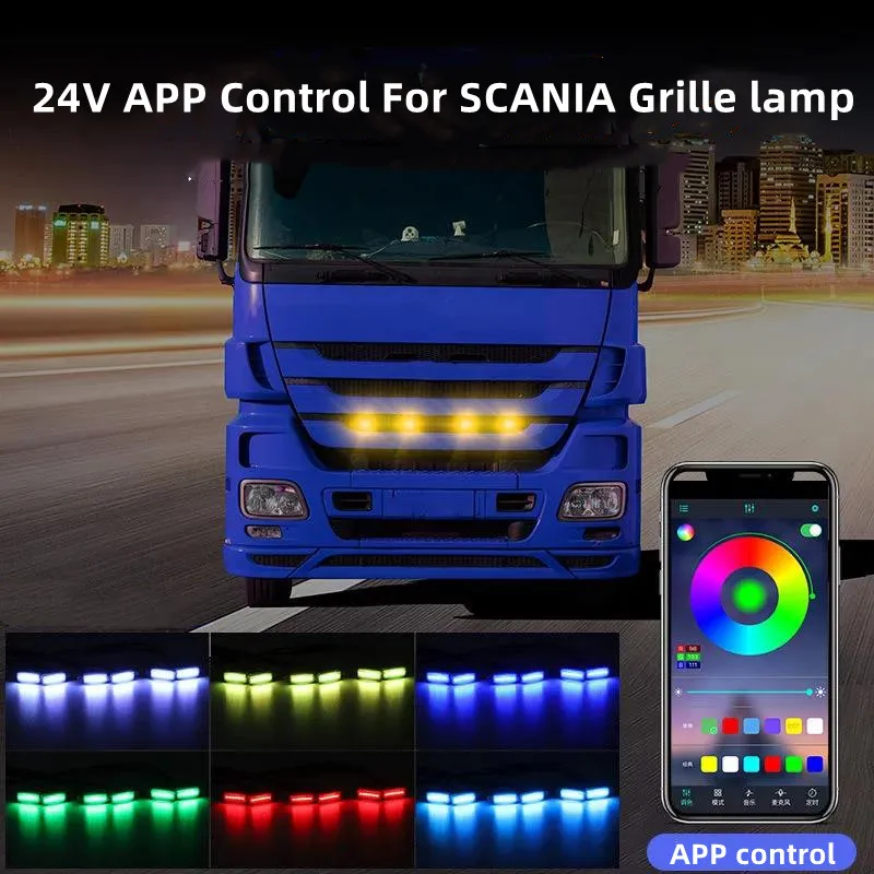 1Set Rgb 24V App Control Led Truck Scania Griglia Anteriore Luce Daf Griglia Lampada Per Scania Griglia Lampada Drl Van Truck Griglia Luce