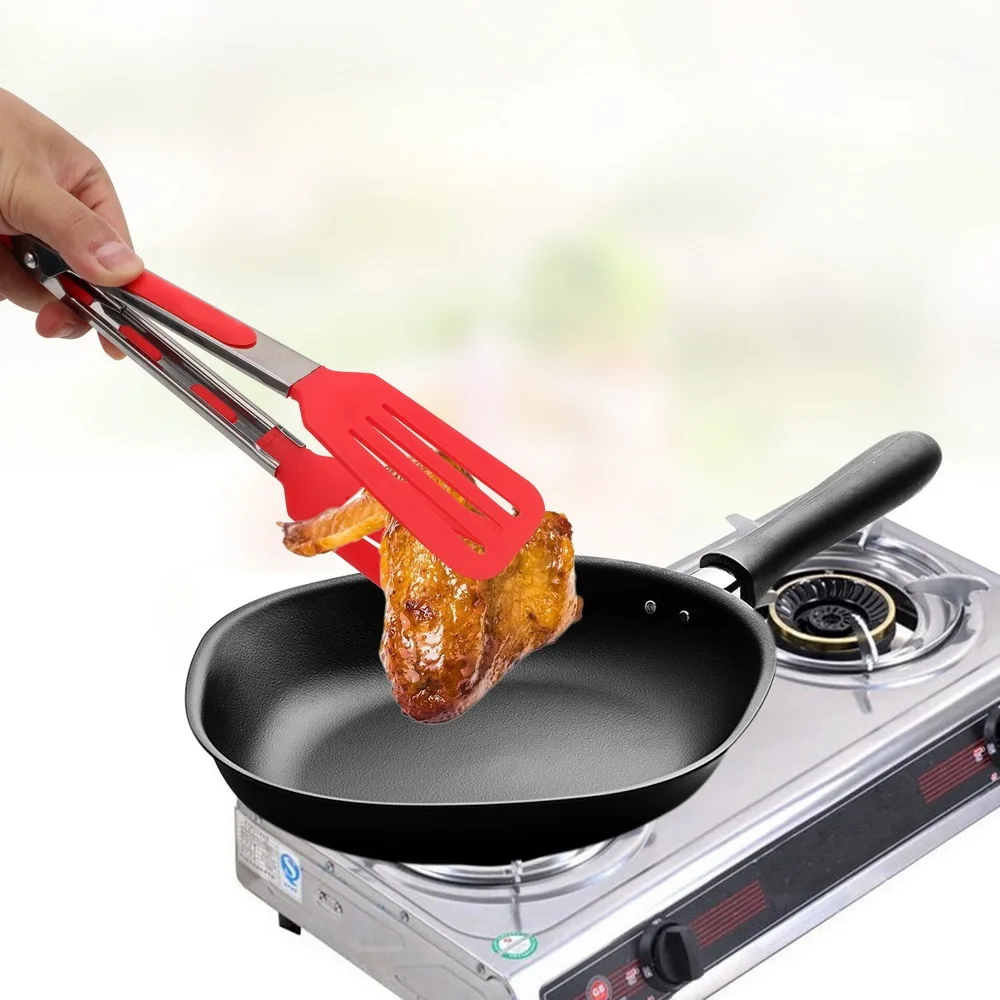 Silicone Food Tongs Stainless Steel Kitchen Tongs Non-slip BBQ Tools Kitchen Accessories Red/Yellow/Green