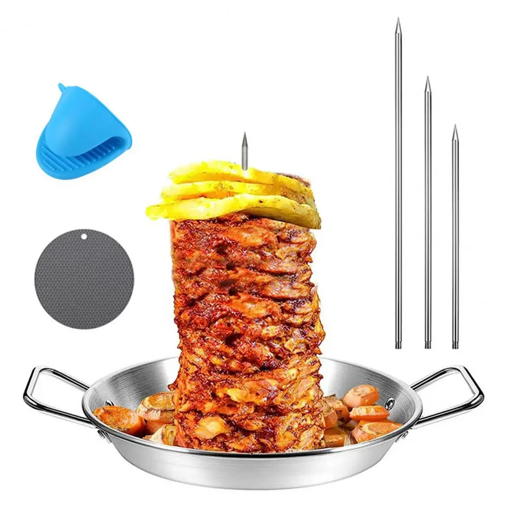 Gyro Pan Stainless Steel Vertical Skewer Stand for Grill Brazilian Spit Holder for Tacos Al Pastor Shawarma Kebabs Oven Bbq