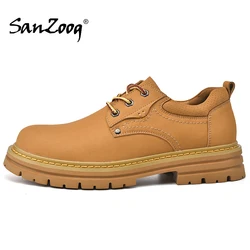 Men Low Yellow Work Shoes Without Steel Toe Anti Slip Outdoor Working Genuine Leather