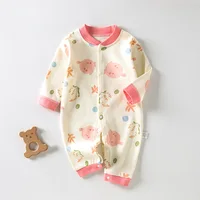 Pure Cotton Print Infant Long Sleeve Bodysuit Newborn Clothing Baby Home Wear New Toddler Boys Girls Cute Loose Pants Rompers 5