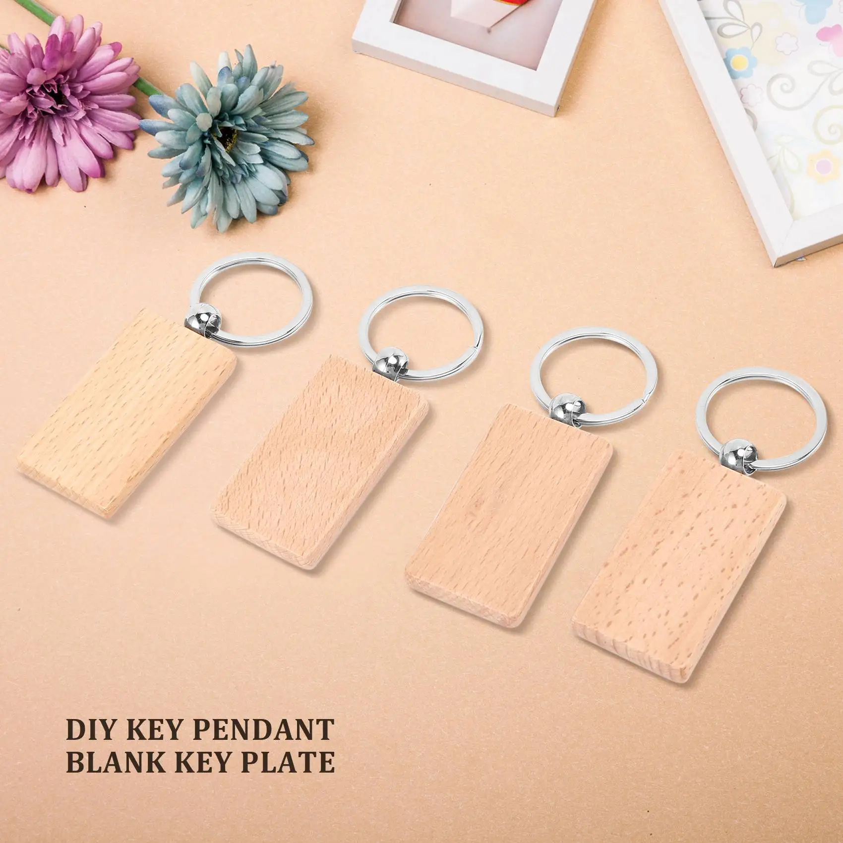빈 직사각형 나무 키 체인, DIY 나무 키 체인, 키 태그, DIY 선물 각인 가능, 40 개