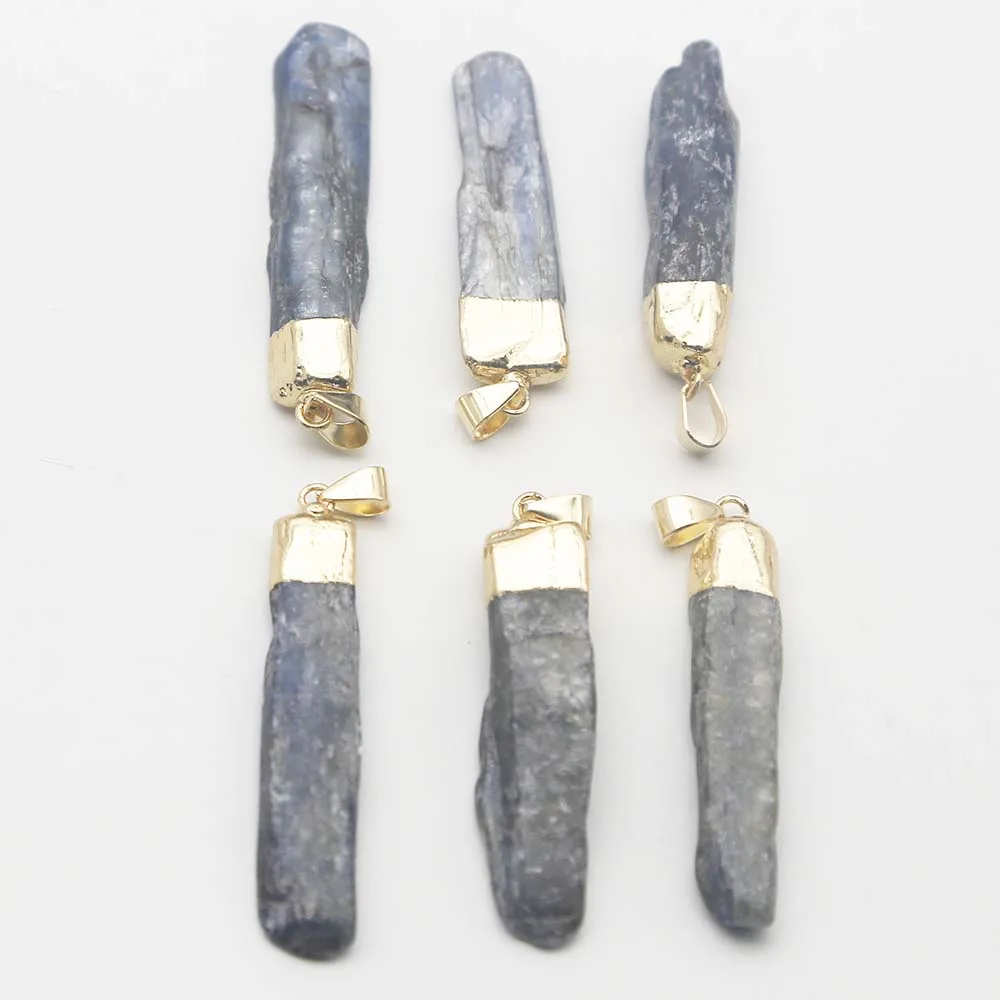 Natural Stone Ore Irregular Blue Crystal Electroplated Gold Pendants Sweater Chain Necklace Jewelry Wholesale 8Pcs Free Shipping