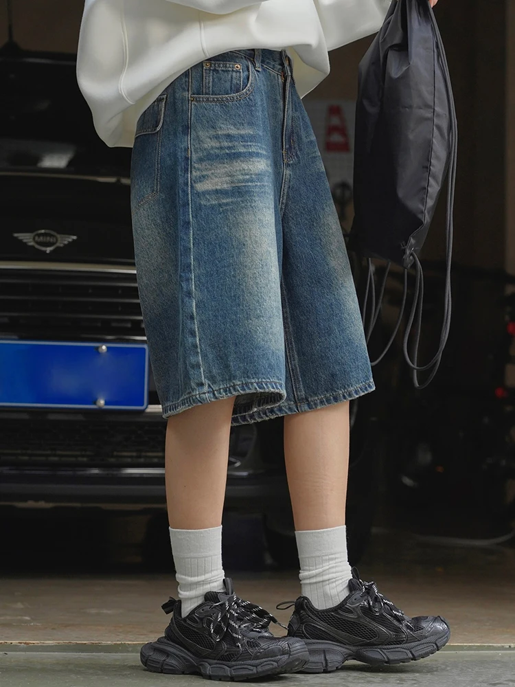 [LANMREM] High Waist Washed Denim Shorts For Women Straight Loose Streetwear Tide Pants Fashion Female 2024 Summer New 26D8764