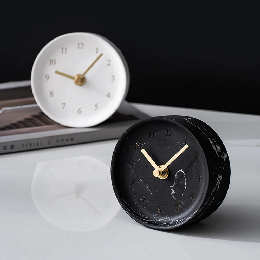 Minimalist White Resin Geometric Circle Tabletop Clock Black Pointer Home Desk  Ornament