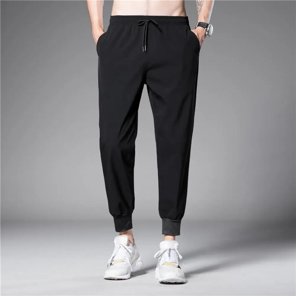 

Men Pants Shrinkable Cuffs Joggers Trousers Drawstring Summer Wide Leg Thin Jogging Pants Sportswear