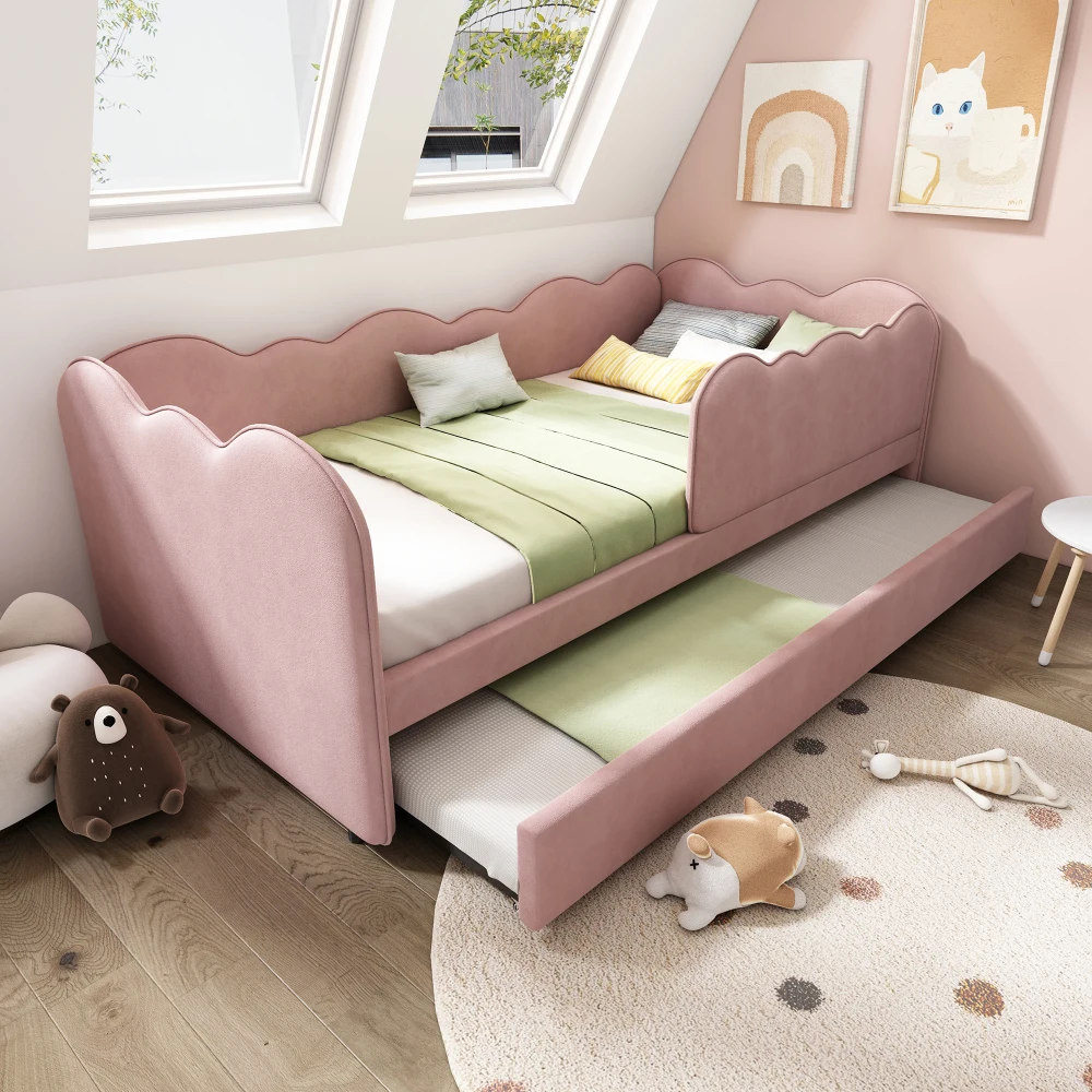 Gepolstertes Tagesbett 90x190cm, Tagesbett Schlafsofa mit ausziehbarem Bett 90x190cm, Kinderbett mit Gitter ohne Matratze – Detail 36