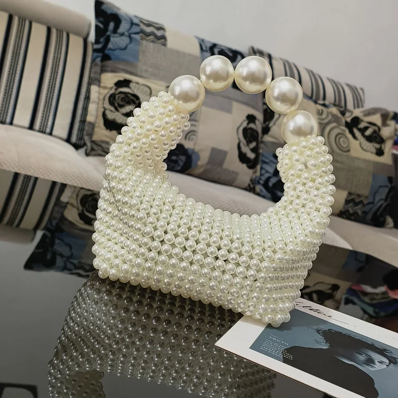 

Ladies Hand Bags Fashion Pearl Evening Bag Simple High Quality Designer New in Handbag Summer Handwoven Beaded Vintage Purses