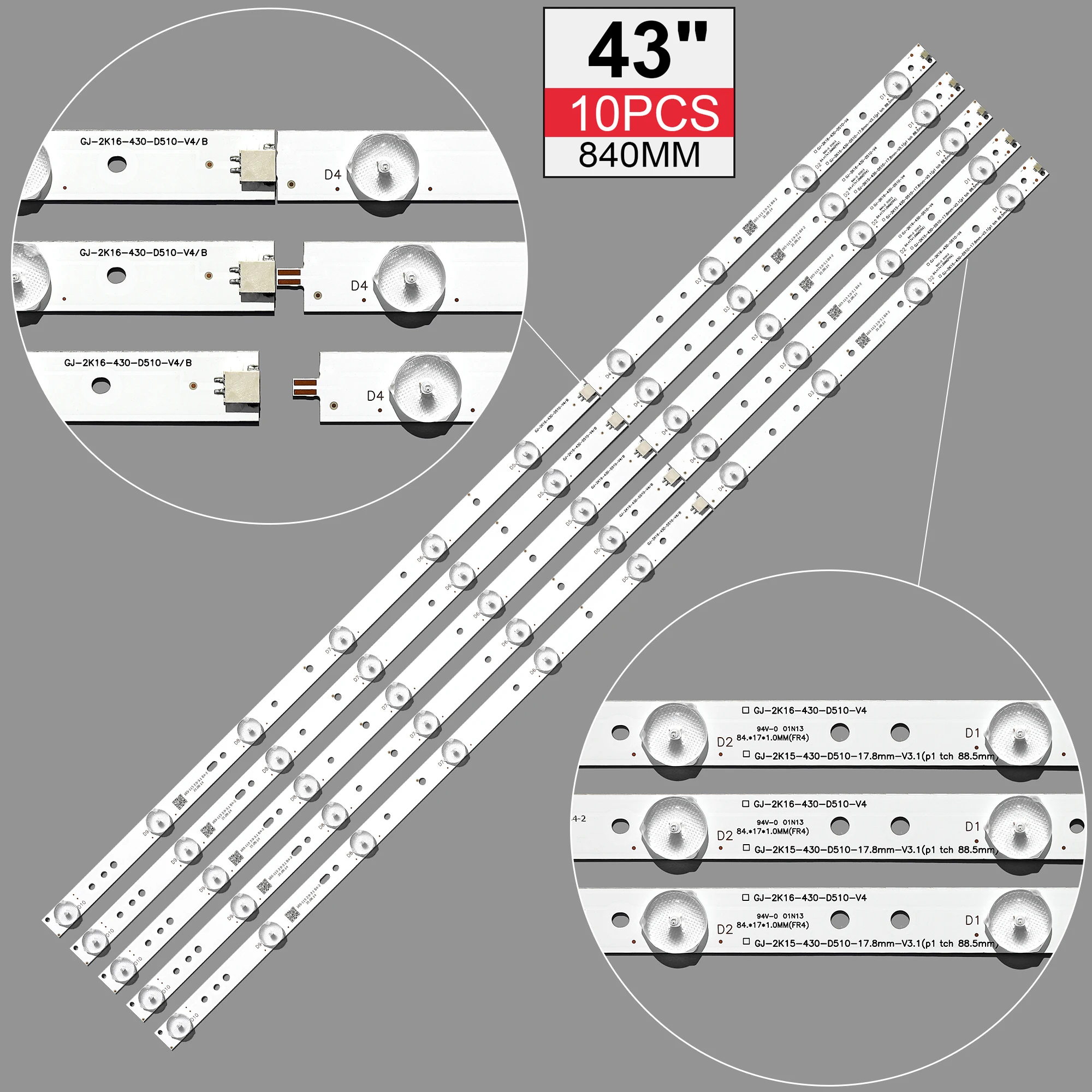 

5PCS 10LED(3V) LED Backlight Strip for 43PFT4131 43PFS5301 43PUT4900 GJ-2K15-430-D510 GJ-2K16-430-D510-V4 01Q58-A BDM4350