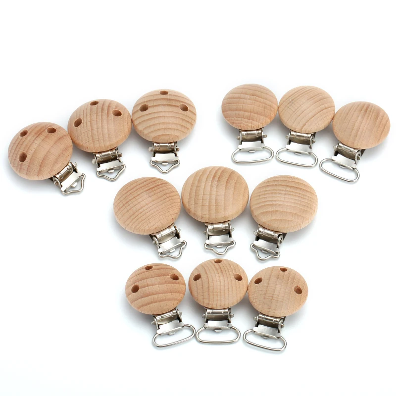 Pacifier Chain Pacifier Clip Pacifier Accessories Teether Clip 10Pcs 30/35mm Beech Wooden Pacifier Clip Metal Soother Clasp for Baby Teether Nursing Accessories Chewable Teething Dummy Chain