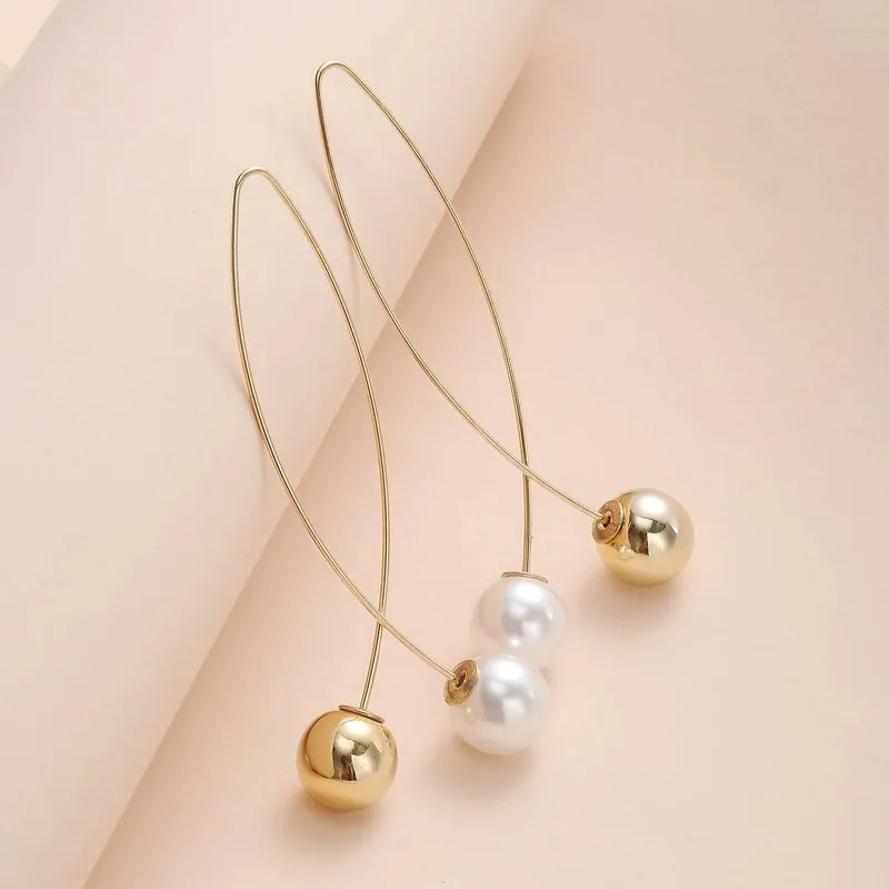 Cross Imitation Pearl Earrings Long Simple Fashion Earrings Women Wedding Jewelry