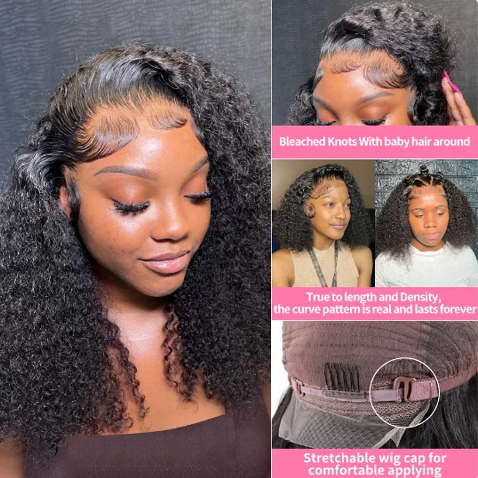 Short Kinky Curly Bob Frontal Wig 12A Malaysian Lace Front Human Hair Wigs Wet And Wavy Water Wave Bob Wig 13x4 Frontal Remy