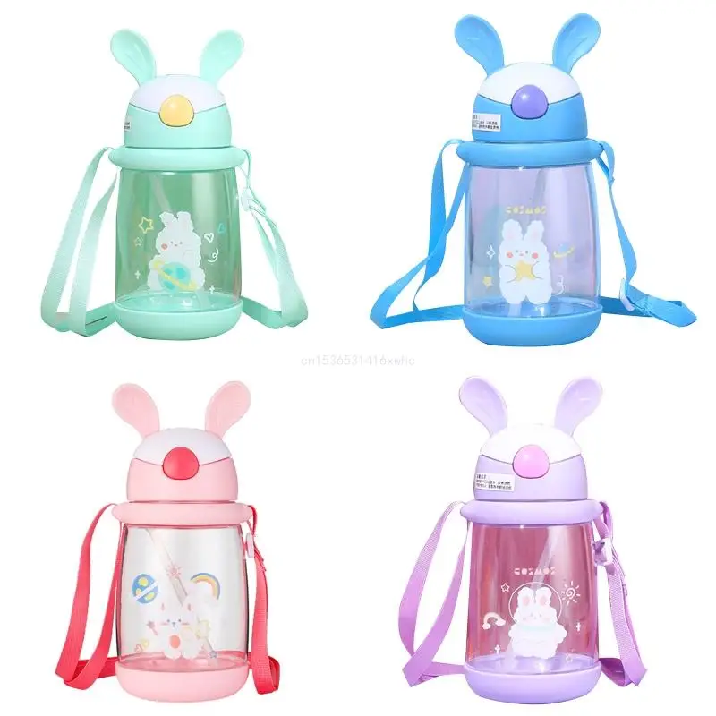

Dropship Kids Children School Drinking Water Straw Bottle Cartoon Bunny Straw Baby Cup with Shoulder Strap Water Bottle