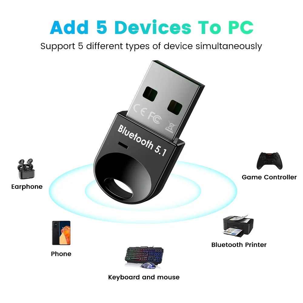 USB 블루투스 어댑터 5.1 블루투스 수신기 USB 블루투스 5.0 동글 5.0 BT 송신기 APTX 미니 어댑터 PC 노트북 스피커용