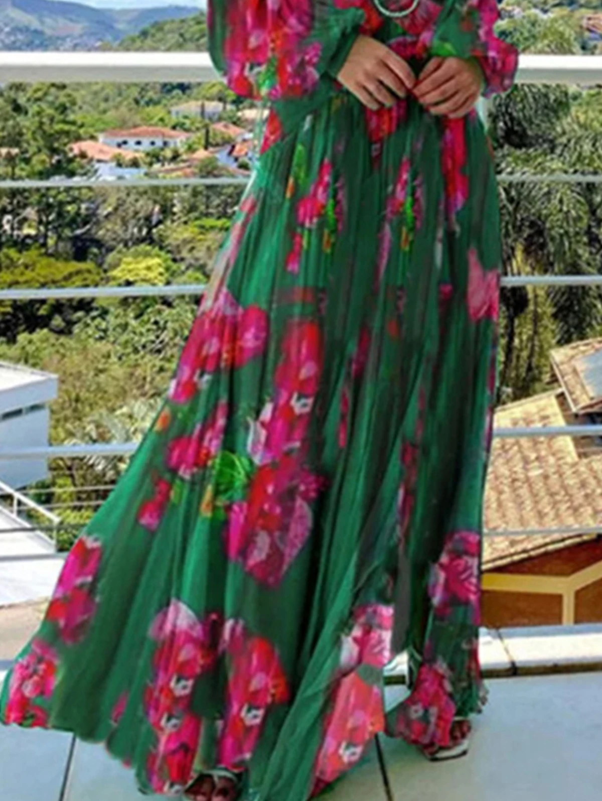Robe à lacets à imprimé floral pour femmes, robe trapèze, manches longues, taille, printemps, automne, respirant, décontracté, éducatif