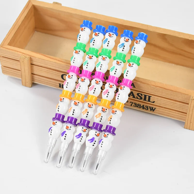 5/10Pcs Christmas Snowman Gingerbread Man Stackable Block Pencil Kids Birthday Party Favors Xmas New Year School Stationery Gift