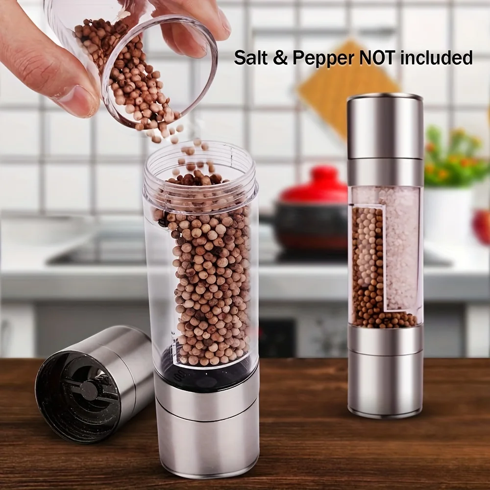 Salt and Pepper Grinder 2 In 1 Manual Stainless Steel Adjustable Ceramic Grinding Spice Grinder Kitchen Tool