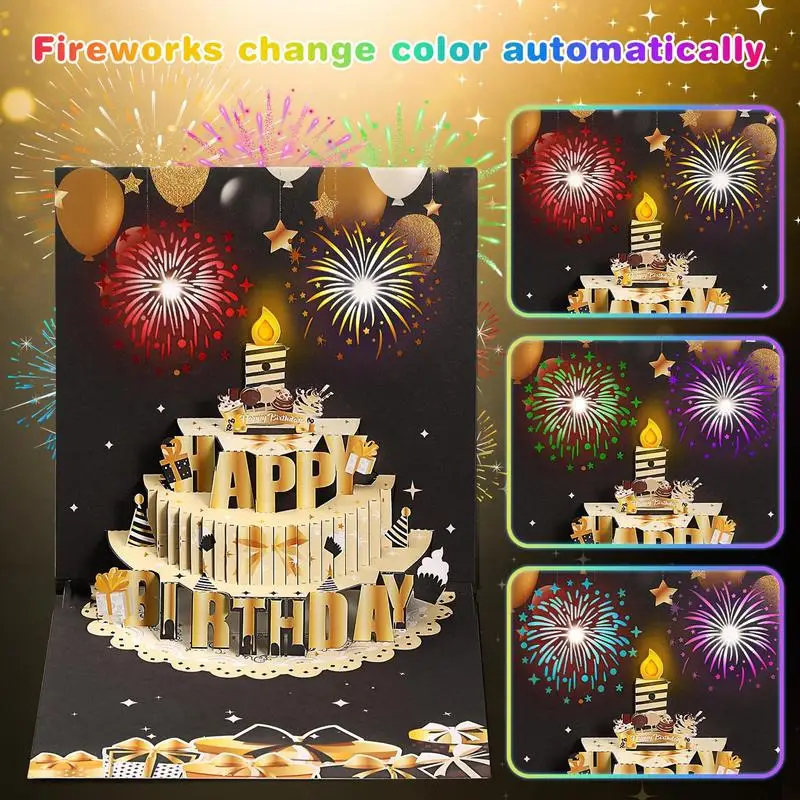 Unique 3D Pop Up Happy Birthday Card Auto Musical Greeting Card With Blowable LED Light Candle Birthday Cake Gifts