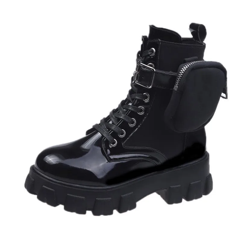 2024 Autumn Winter New Boots Women's Leather Thick-soled Belt Bag Short Boots Personalized Belt Buckle Women's Boots - Image 6