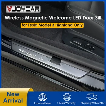Tesla Model 3 Highland 2023-2024 LED Welcome Door Sill Protector – 4pcs Wireless Magnetic Illuminated Pedal Kit
