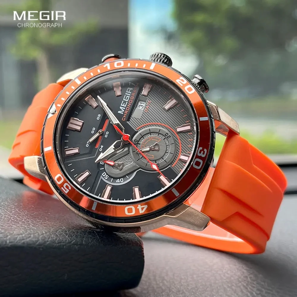 MEGIR 2224 Men Quartz Watch Sport Fashion Creative Cool Orange
