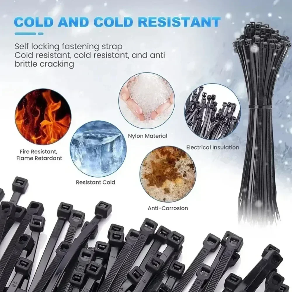 100-1000PCS Self-Locking Nylon Wire Rope Tie Black White Self-Locking Plastic Bundling Strap Cable Organizer Car Daily Repair