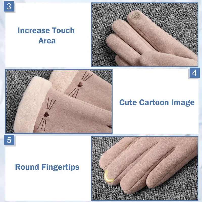 Winter Female Winter Lace Warm Cashmere Cute Cat Mittens Suede Thicken Plush Full Finger Wrist Touch Screen Driving Gloves warm gloves lace gloves cat gloves